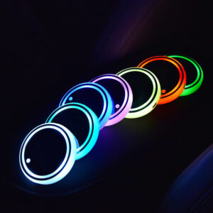 Premium Dual-Charging Solar & USB Ambient LED Car Coaster – Smart Auto Light-Up Non-Slip Cup Pad US Stock